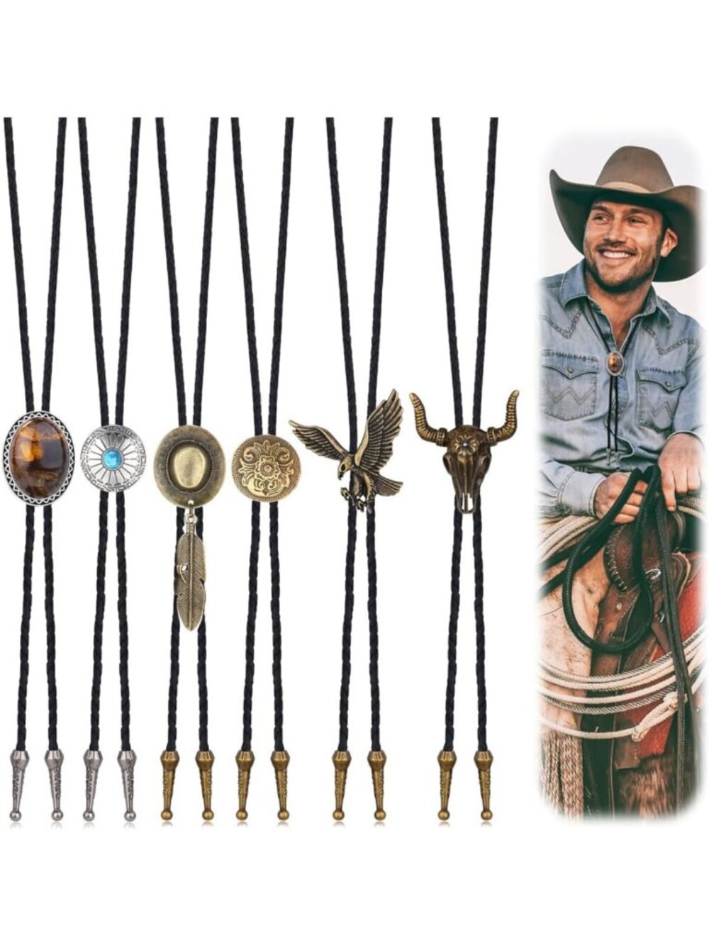 Handmade Vintage Leather Bolo Tie for Men - Western Cowboy Necklace & Costume